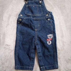 Vintage Tommy Hilfiger Baby Denim Overalls 12 M Logo Patches